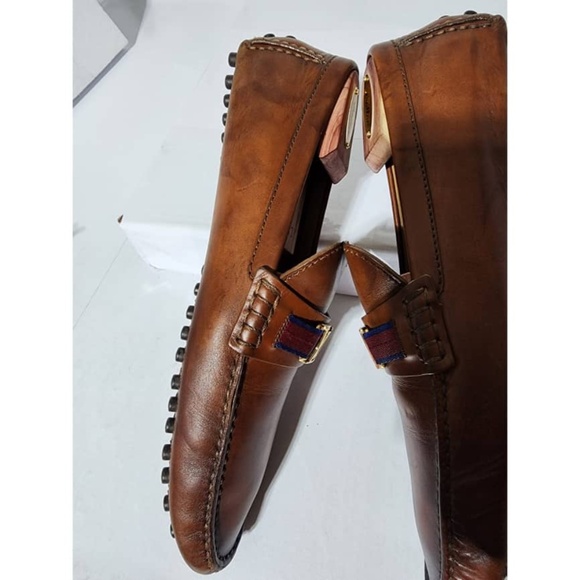 Authentic LOUIS VUITTON Smooth Calfskin Hockenheim Moccasin Loafers 11 Brown - Picture 9 of 16